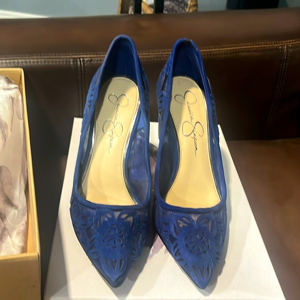 Jessica Simpson blue suede heels